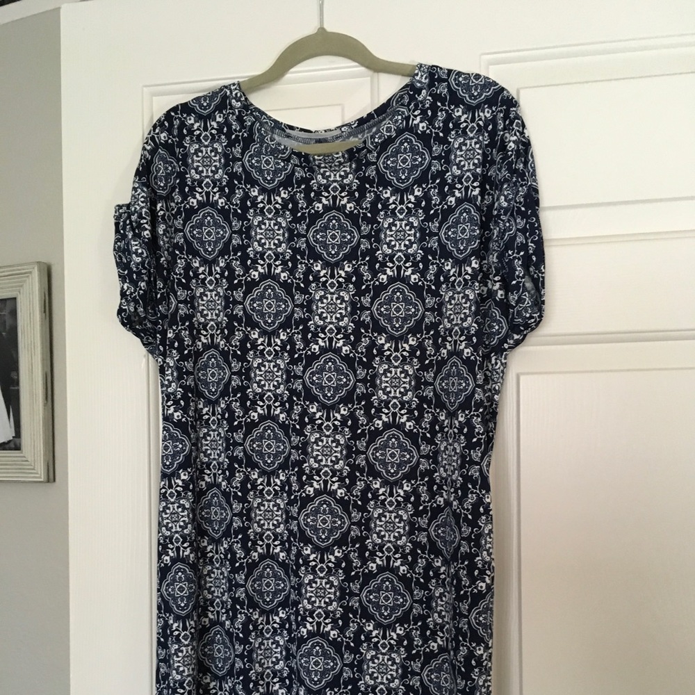 Navy Printed Pocket Tee Dress